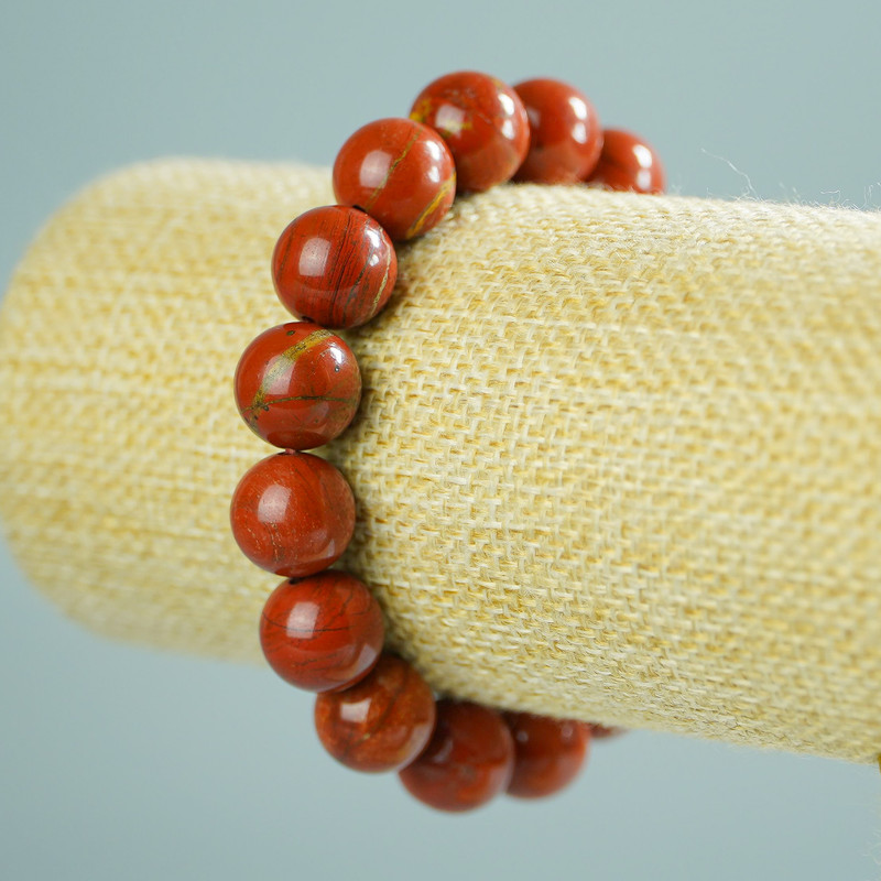 Red Jasper Natural Stone Bracelet, smooth bead, diameter 12(+-)mm, length 18cm (stretch)