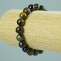 Tiger's Eye and Hawk's Eye Natural Stone Bracelet, smooth bead, diameter 10(+-)mm, length 18cm (stretch)