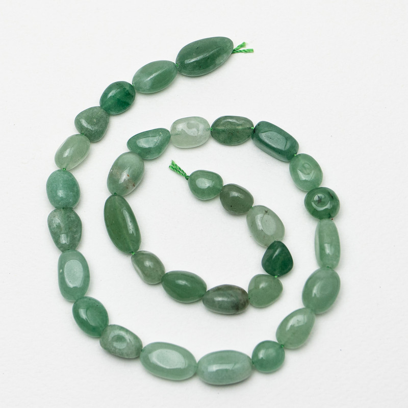Nephrite Beads natural stone, tumbled, diameter 9x12mm, length 39cm+- on thread