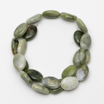 Jadeite Beads natural stone, oval, diameter 13x18x6mm, length 40cm on fishing line