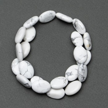 Cacholong Beads natural stone, oval, diameter 13x18x6mm, length 40cm on fishing line