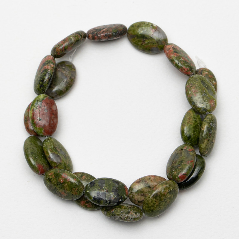 Heliotrope Jasper Natural Stone Beads, oval, size 13x18x6mm, length 40cm on thread