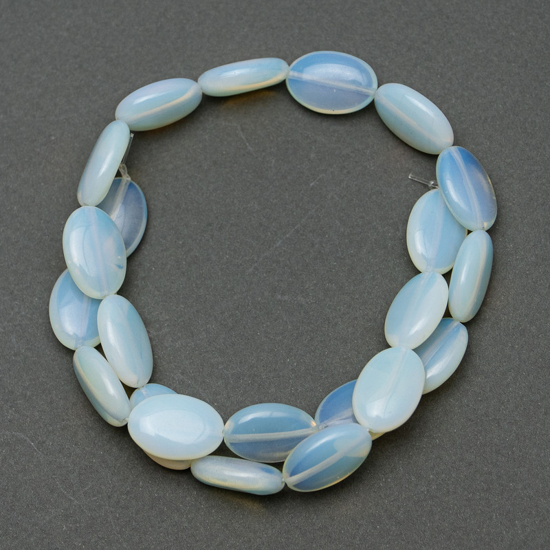 Moonstone Beads (synthetic), oval, size 13x18x6mm, length 40cm on thread