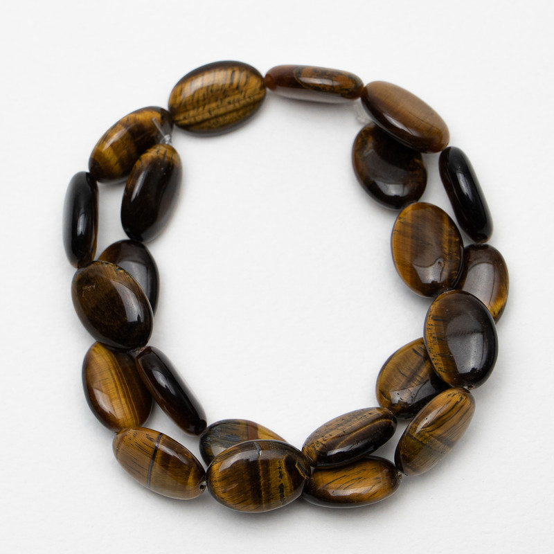 Tiger's Eye Natural Stone Beads, oval, size 13x18x6mm, length 40cm on thread