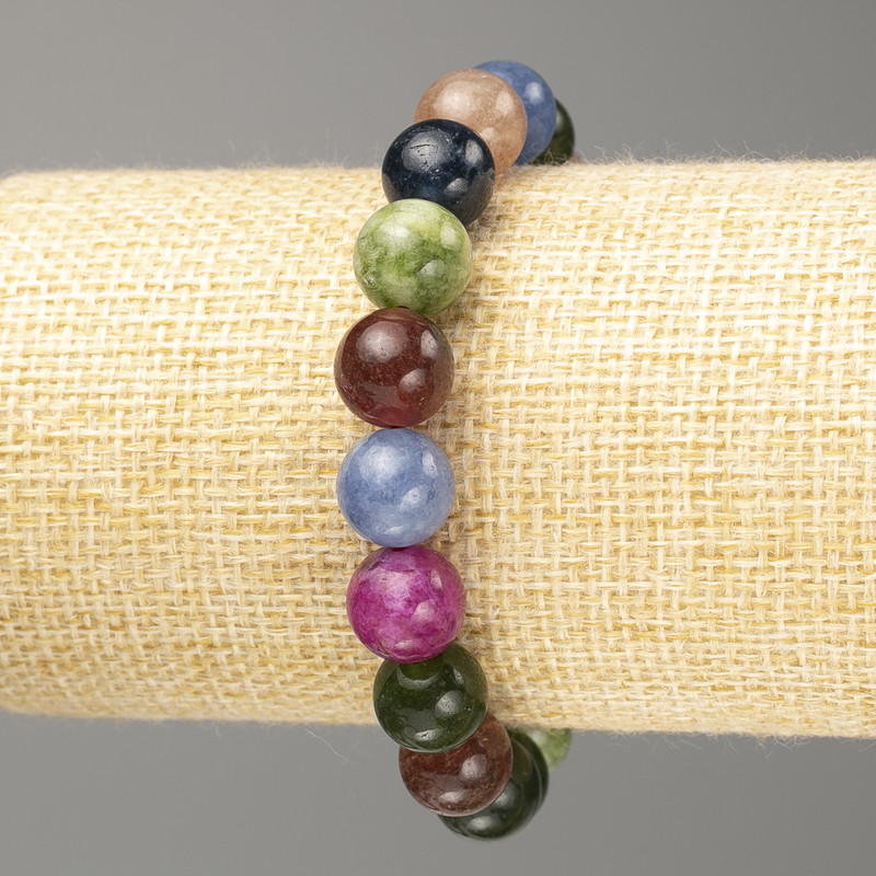Bracelet with Semi-Precious Stones, artificial smooth beads, diameter 10(±)mm, length 18cm (stretch)