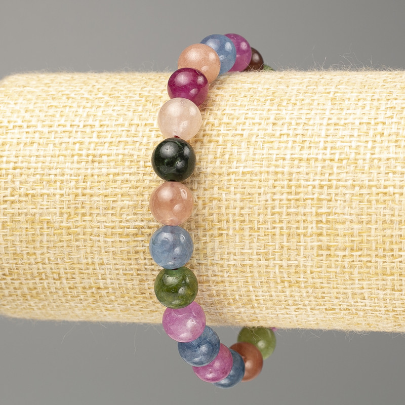 Bracelet with Gemstones synthetic smooth beads, diameter 8(±)mm, length 18cm (stretch)