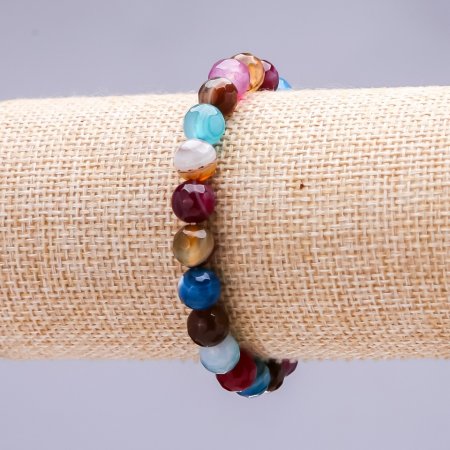 Agate Multicolour Bracelet with Faceted Beads, 8 mm (±) diameter, 18 cm (stretch)