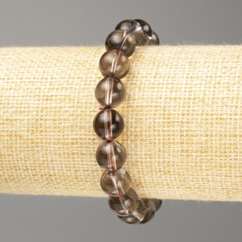 Bracelet Smoky Topaz natural stone smooth bead, diameter 10(±)mm, length 18cm (stretch)