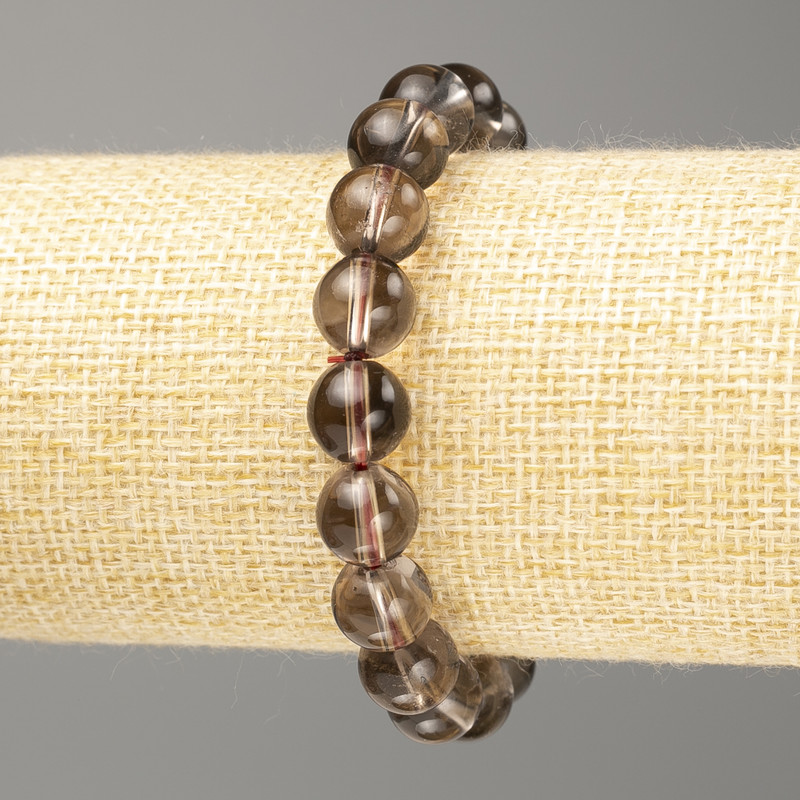Bracelet Smoky Topaz natural stone smooth bead, diameter 10(±)mm, length 18cm (stretch)