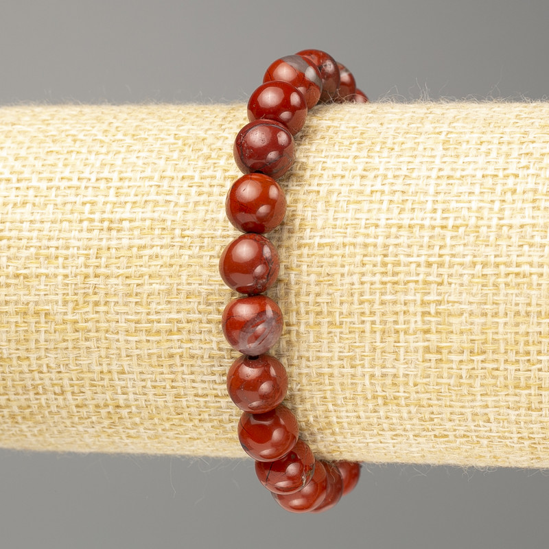 Bracelet Red Jasper natural stone smooth ball, diameter 8.5(+-)mm, length 18cm (stretch)