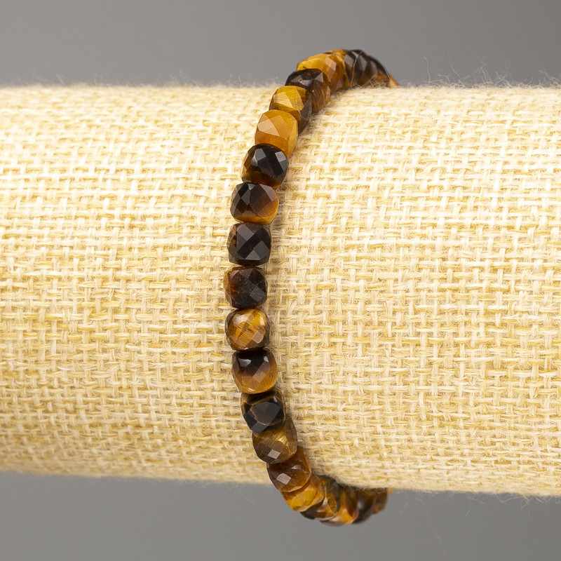 Tiger's Eye bracelet, faceted cube beads 5x5 mm, length 18 cm (stretch)