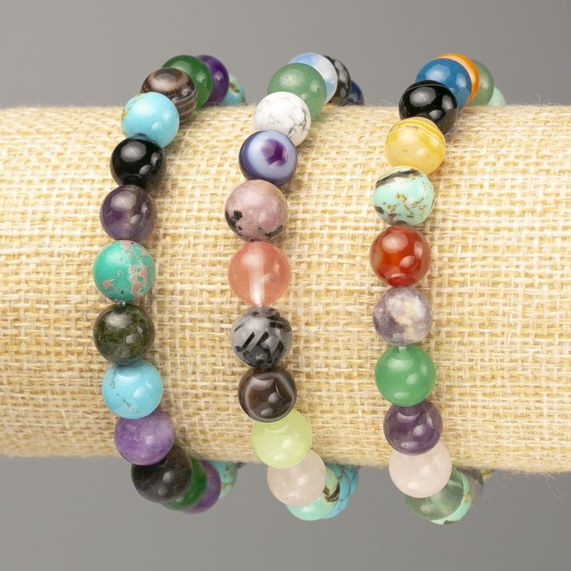 Bracelet Assorted Smooth Ball, diameter 8(±)mm, length 18cm (stretch)