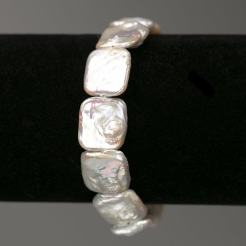 Bracelet with Baroque Pearls rectangle in petrol tone, diameter 14x16mm+-, length 18cm +- (stretch)