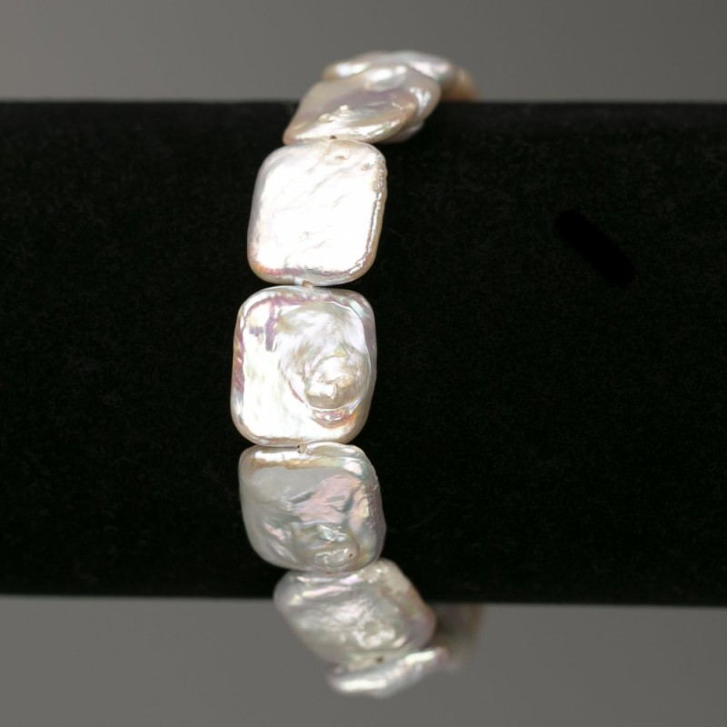 Bracelet with Baroque Pearls rectangle in petrol tone, diameter 14x16mm+-, length 18cm +- (stretch)