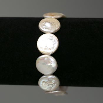 Baroque Pearl Bracelet, coin shape, petrol hue, 16mm diameter ±, length 18cm ± (stretch)
