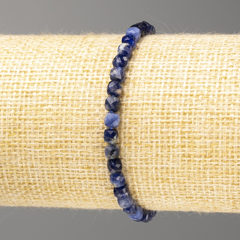 Sodalite Bracelet, Natural Stone Faceted Cube, Diameter 4-5mm+/-, Length 18cm (Stretch)