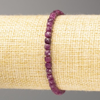 Ruby Bracelet, Natural Stone Faceted Cube, Diameter 4mm+/-, Length 18cm (Stretch)