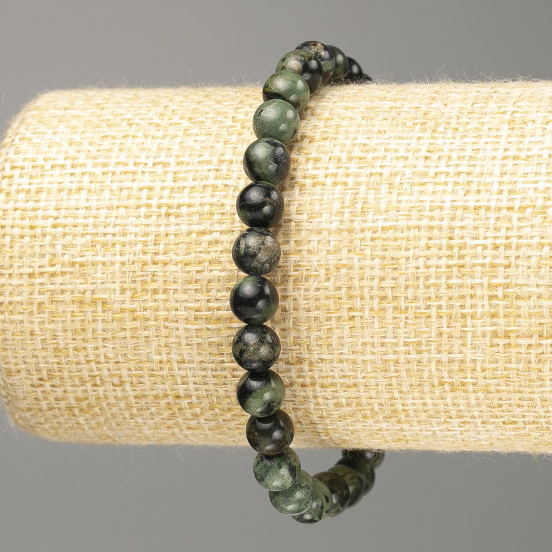 Ocean Jasper Bracelet with Smooth Round Beads, 6.5 mm diameter ±, length 18 cm (stretch)