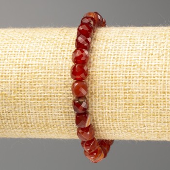 Carnelian Bracelet with Natural Stone, Faceted Cube, 7 mm diameter, stretchy, 18 cm