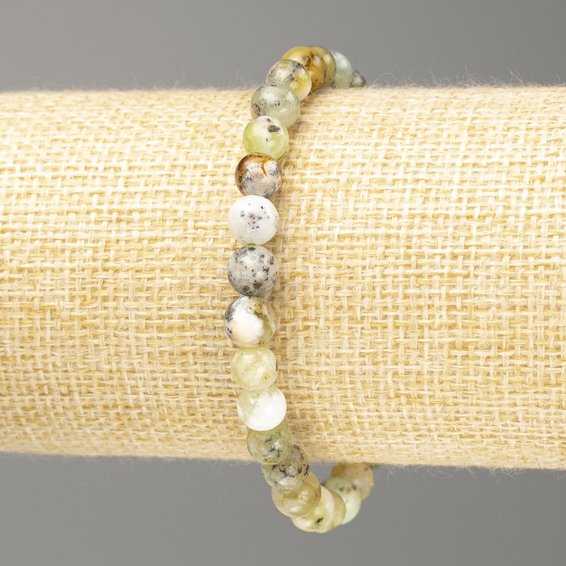 Bracelet Green Opal natural stone smooth sphere, diameter 7mm+-, length 18cm (stretch)