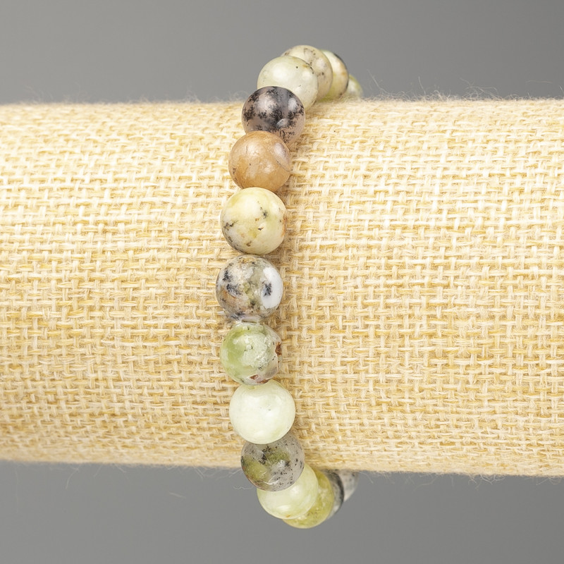 Bracelet Green Opal natural stone smooth bead, diameter 8.5mm±, length 18cm (stretch)