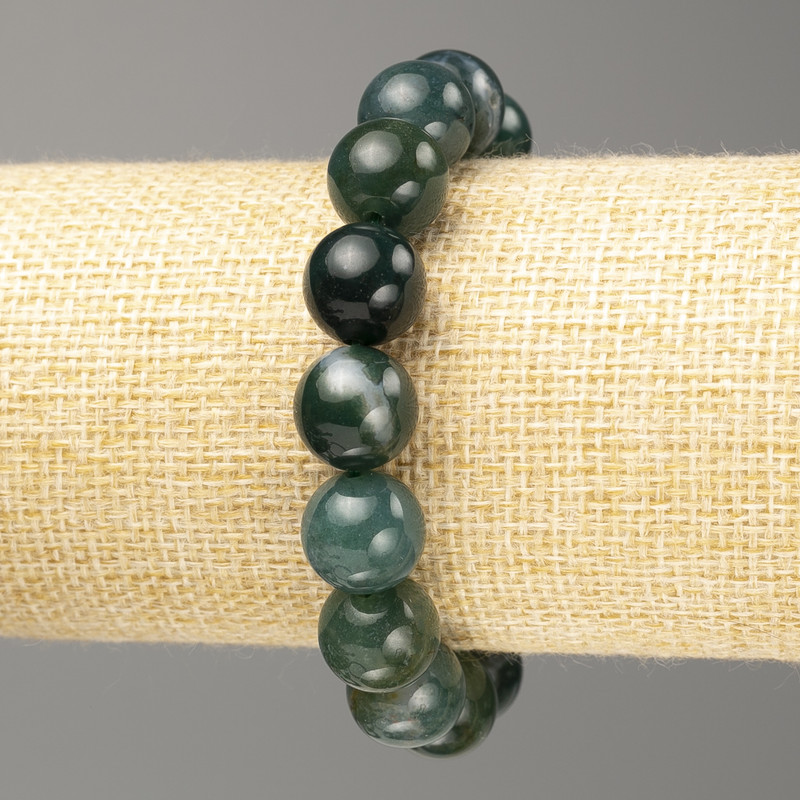 Jasper Green Bracelet, smooth ball beads, 12mm diameter, 18cm length (stretch)