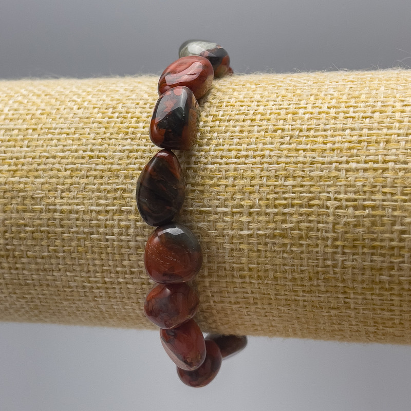 Red Jasper Natural Stone Bead Bracelet, faceted, 8×13mm, stretchy, 18cm