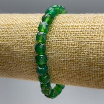 Chrysoprase Bracelet, Natural Stone, Faceted Cube, Diameter 7mm+/-, Length 18cm (Stretch)