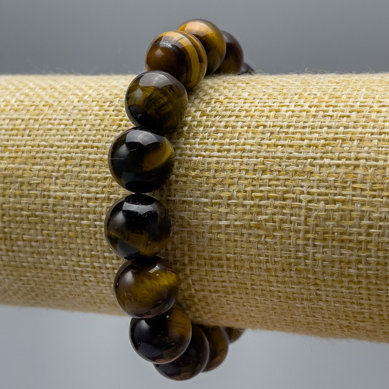 Tiger's Eye Bracelet, Natural Stone Smooth Round Beads, Diameter 12mm+-, Length 18cm (Stretch)