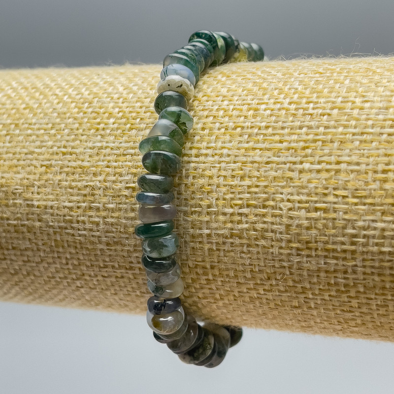 Moss Agate Bracelet, natural stone, tumbled beads, diameter 7x4mm+/-, length 18cm (stretch)