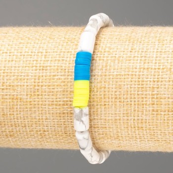 Bracelet "Ukraine" Kaholung Natural Stone Cylindrical Beads, diameter 10×6mm ± and Polymer Clay, length 18cm (stretch)