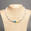 Necklace Ukraine with Howlite (Kaholonj) natural stone cylindrical, diameter 10×6 mm ± and Polymer clay, length 46 cm ± (stretch)