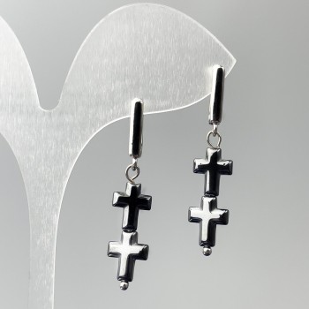 Earrings Hematite Cross, diameter 8.5×23mm ±, length 40mm