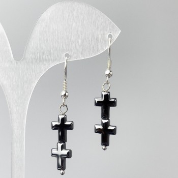 Earrings Hematite Cross, diameter 8.5×23mm+-, length 44mm