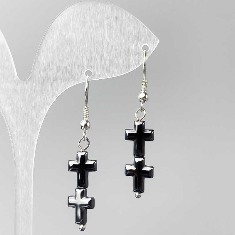 Earrings Hematite Cross, diameter 8.5×23mm+-, length 44mm