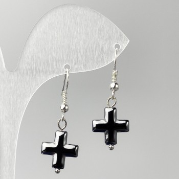 Earrings Hematite Cross, diameter 12mm±, length 38mm