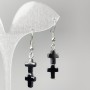 Earrings Hematite Cross, 8 mm x 22 mm Ø, 44 mm total length