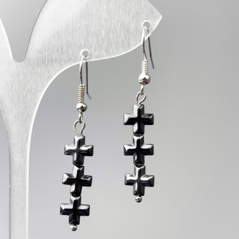 Earrings Hematite Crosses, diameter 8×26mm±, length 45mm