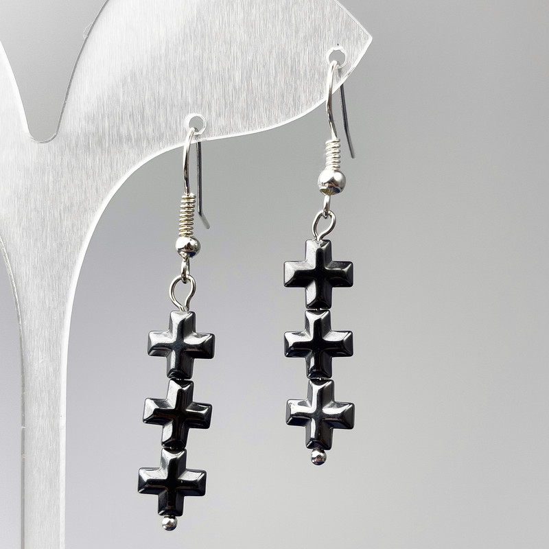 Earrings Hematite Crosses, diameter 8×26mm±, length 45mm