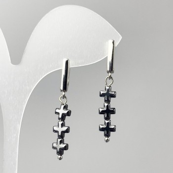 Earrings Hematite Crosses, diameter 6×20mm±, length 40mm