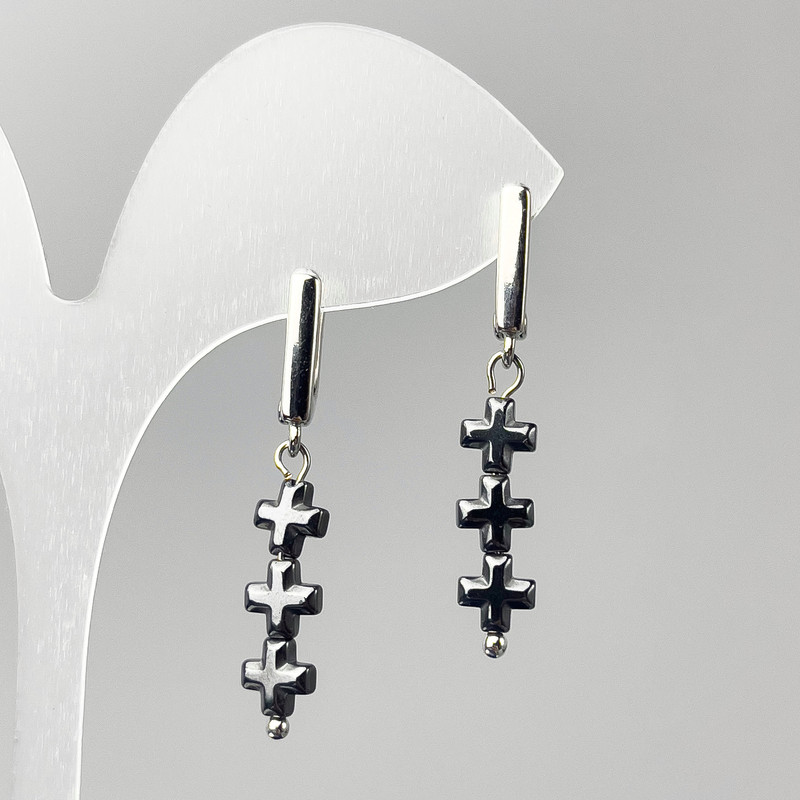 Earrings Hematite Crosses, diameter 6×20mm±, length 40mm