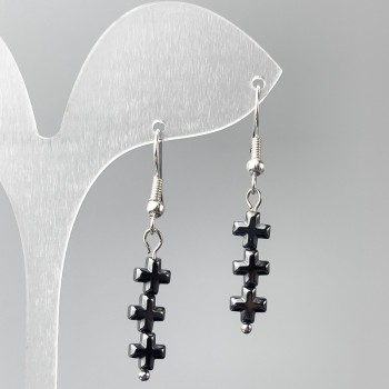 Earrings Hematite Crosses, diameter 6×20mm ±, length 41mm