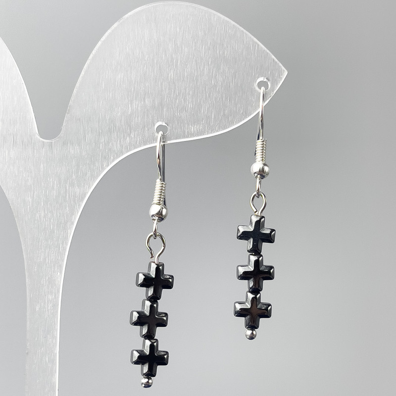 Earrings Hematite Crosses, diameter 6×20mm ±, length 41mm