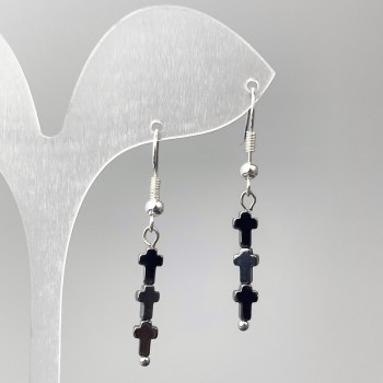 Earrings Hematite Crosses, diameter 4×21mm ±, length 43mm