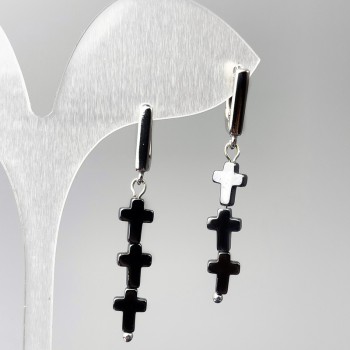 Earrings Hematite Crosses, diameter 6.5×26mm±, length 45mm