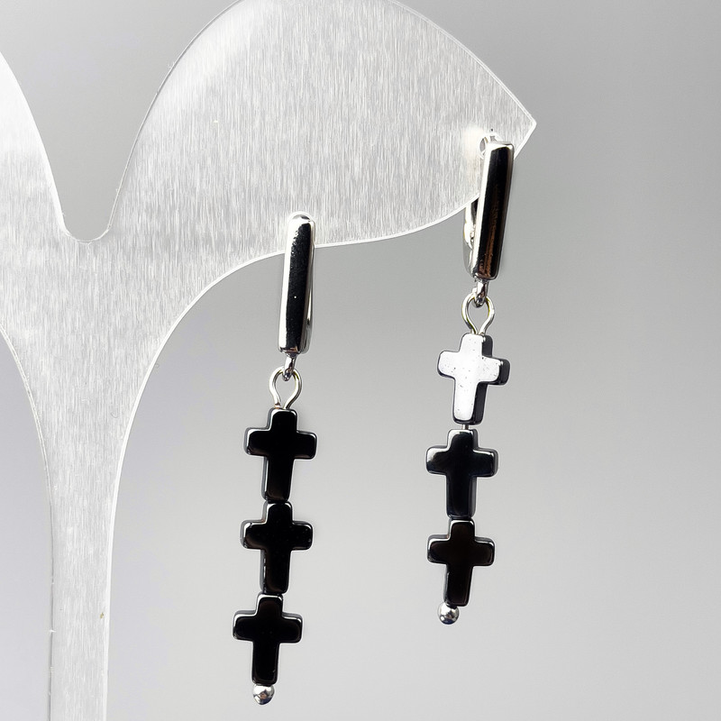 Earrings Hematite Crosses, diameter 6.5×26mm±, length 45mm