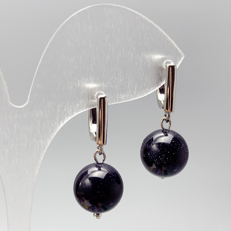 Earrings Aventurine Night of Cairo Smooth Bead, diameter 12mm±, length 29mm