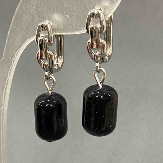 Earrings Aventurine Night of The Cairo, diameter 9x14mm+-, length 31mm barrel
