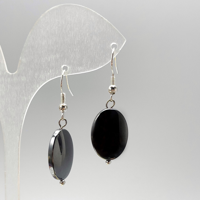 Hematite Oval Earrings, diameter 13×18mm ±, length 40mm
