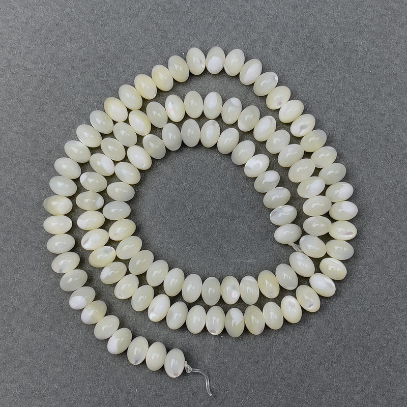 Mother-of-P Pearl Beads natural stone smooth rondelle, diameter 6×4mm±, thread length 40cm±